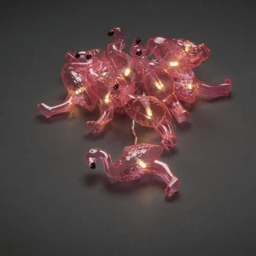 Lyskæde Med 10 Lyserøde Flamingoer 3xAA IP20 Konstsmide