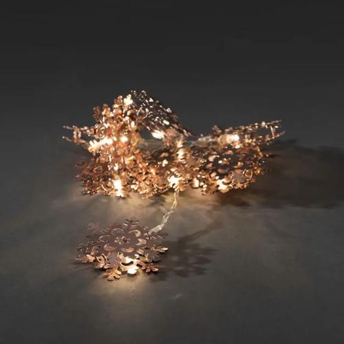 Lyskæde Kobber Metal Snefnug 10 Varmhvide LED IP20 Konstsmide