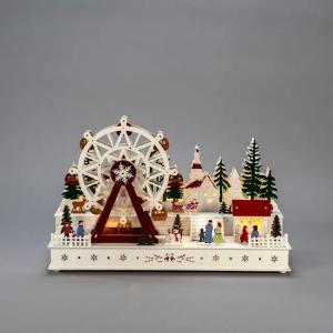 Roterende Pariserhjul Varm Hvid LED 3xAA IP20 Træ Hvid Konstsmide