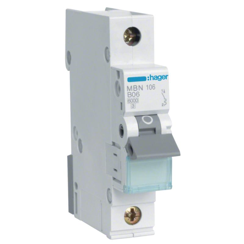 Mini-Sikring Skruetilslutning 1Polet B-Karakteristik 6A 6kA 230-400V IP20 Hager