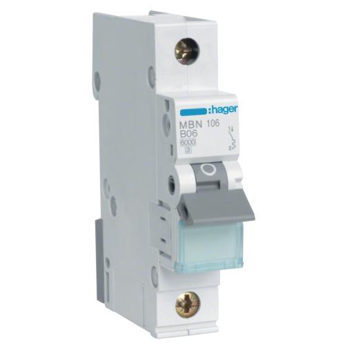 Mini-Sikring Skruetilslutning 1Polet B-Karakteristik 6A 6kA 230-400V IP20 Hager