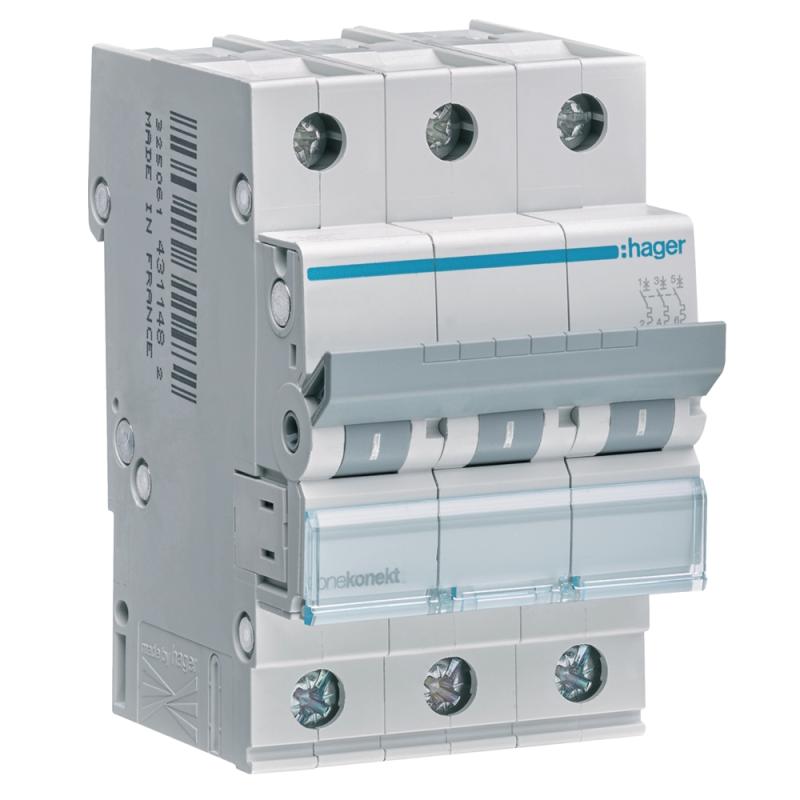 Mini-Automatsikring Skruetilslutning 3Poler C-Karakteristik 10A 6kA 230-400V IP20 Hager