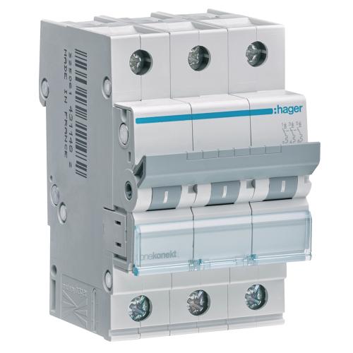 Mini-Automatsikring Skruetilslutning 3Poler C-Karakteristik 10A 6kA 230-400V IP20 Hager