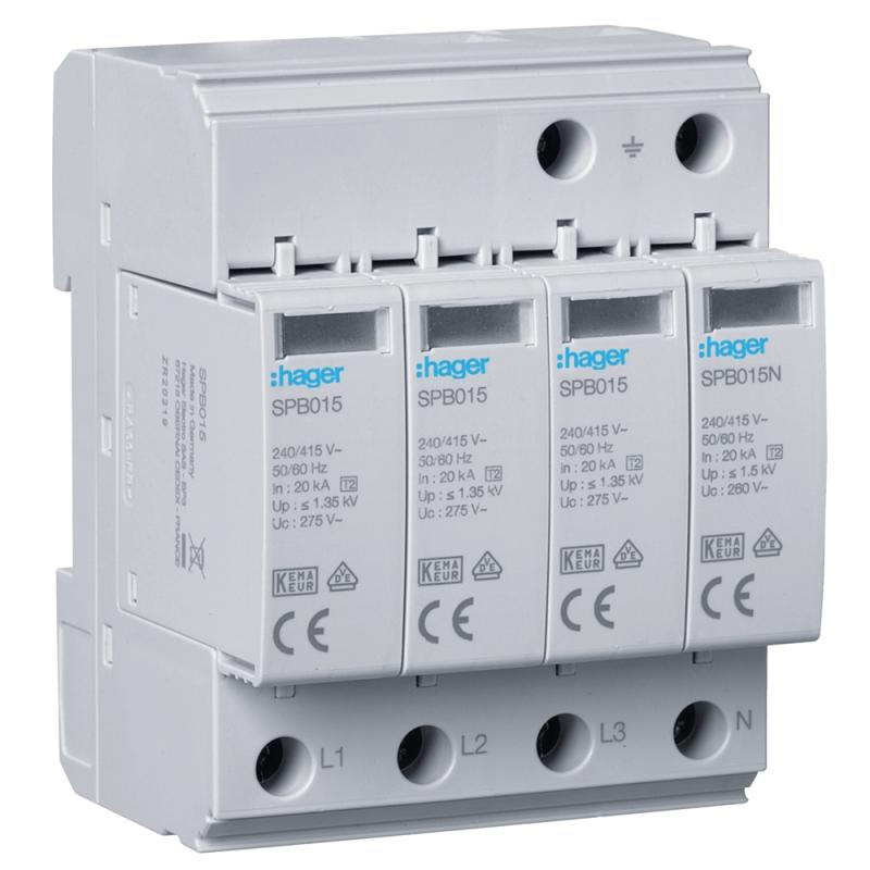 Overspændingsbeskytter Med TT/TNS-Net-Indikation 4Poler Type-2 40kA 230-400V Hager