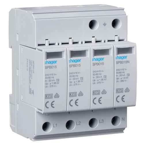 Överspänningsskydd Med TT/TNS-Nät Indikering 4Poler Typ-2 40kA 230-400V Hager