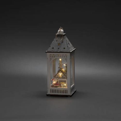 Battery Operated Lantern With Housing 8 LED IP20 Wood White Konstsmide