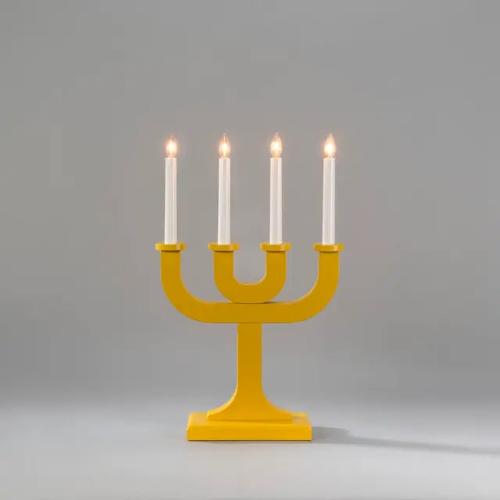 Candlestick 4 Candles Indoor E10 Wood Yellow Konstsmide