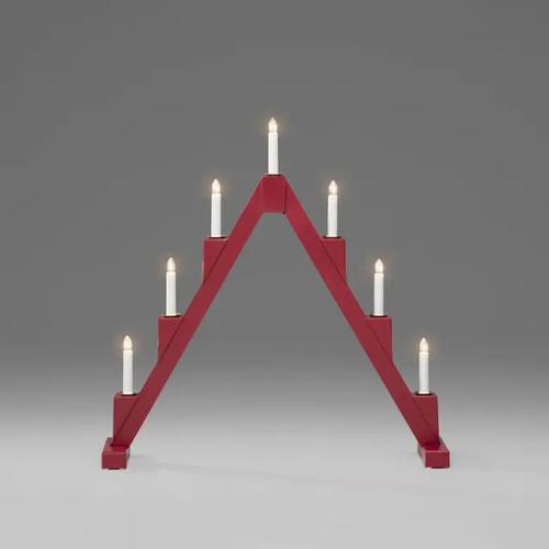 Lysestage 7 Lys Sammenklappelig Rød Med Messing Dekorationsring E10 IP20 Konstsmide