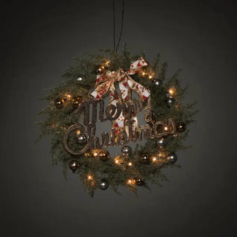 B/O Grankrans 25 Ravfarvede LED Diameter 40cm IP44 Grøn Konstsmide