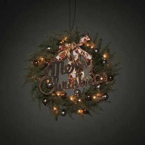 B/O Fir Wreath 25 Amber LED Diameter 40cm IP44 Green Konstsmide