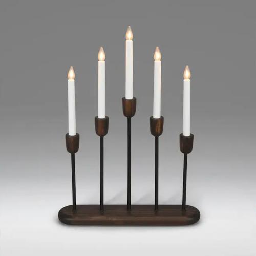 Candlestick 5 Candles E10 IP20 Wood/Metal Black/Walnut Konstsmide