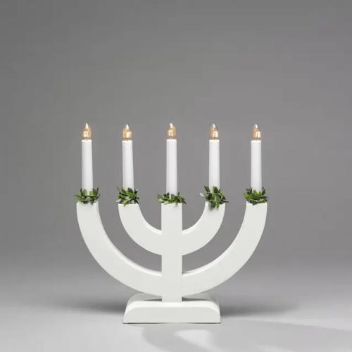 Candlestick 5 Candles With Green Decorations E10 IP20 Wood White Konstsmide