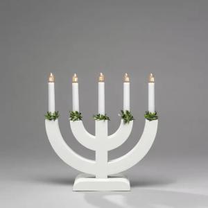 Candlestick 5 Candles With Green Decorations E10 IP20 Wood White Konstsmide