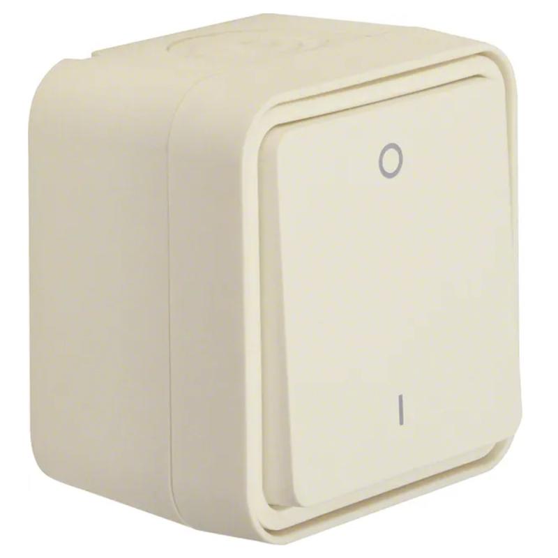 Strömbrytare 2-Poler W.1 Utanpåliggande På/Av 76x76x61,5mm 10A 250V IP55 Vit Hager