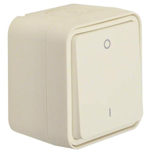 Afbryder 2-Polet W.1 Overflademonteret Tænd/Sluk 76x76x61,5mm 10A 250V IP55 Hvid Hager
