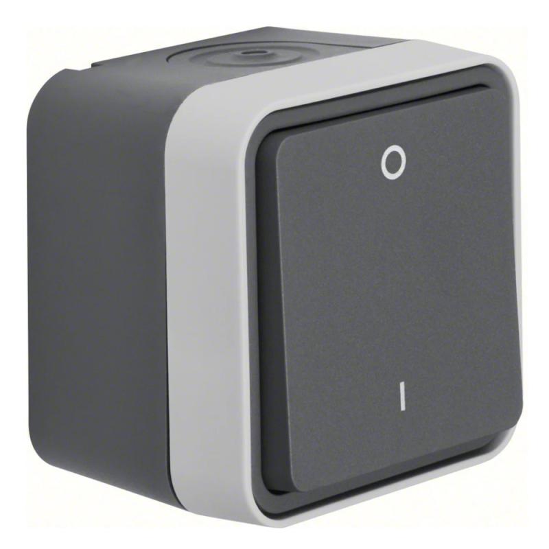 Strömbrytare 2-Poler W.1 Utanpåliggande På/Av 76x76x61,5mm 10A 250V IP55 Grå Hager