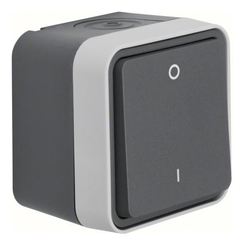Afbryder 2-Polet W.1 Overflademonteret Tænd/Sluk 76x76x61,5mm 10A 250V IP55 Grå Hager