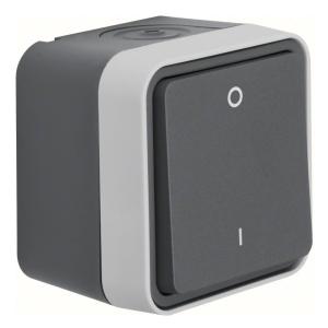 Afbryder 2-Polet W.1 Overflademonteret Tænd/Sluk 76x76x61,5mm 10A 250V IP55 Grå Hager