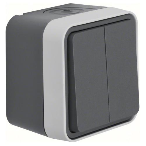 Afbryder Krone W.1 Overflademonteret 76x76x61,5mm 10A 250V IP55 Grå Hager