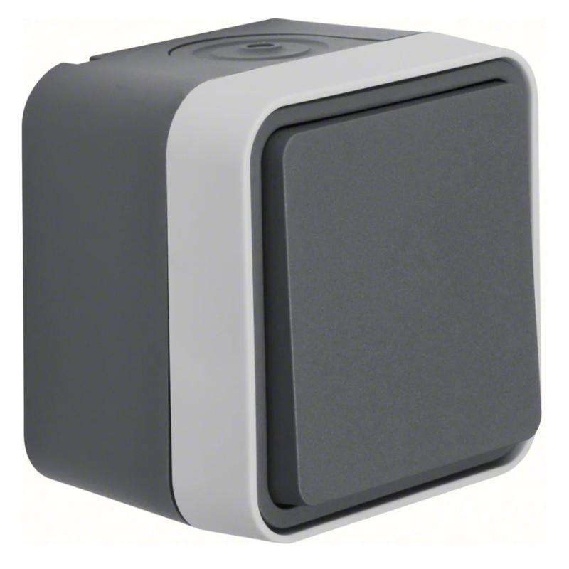 Strömställare Trapp W.1 Utanpåliggande 76x76x61,5mm 10A 250V IP55 Grå Hager
