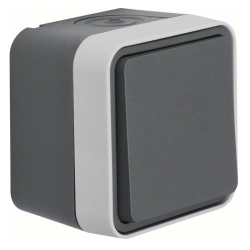 Afbryder Trapp W.1 Overflademonteret 76x76x61,5mm 10A 250V IP55 Grå Hager