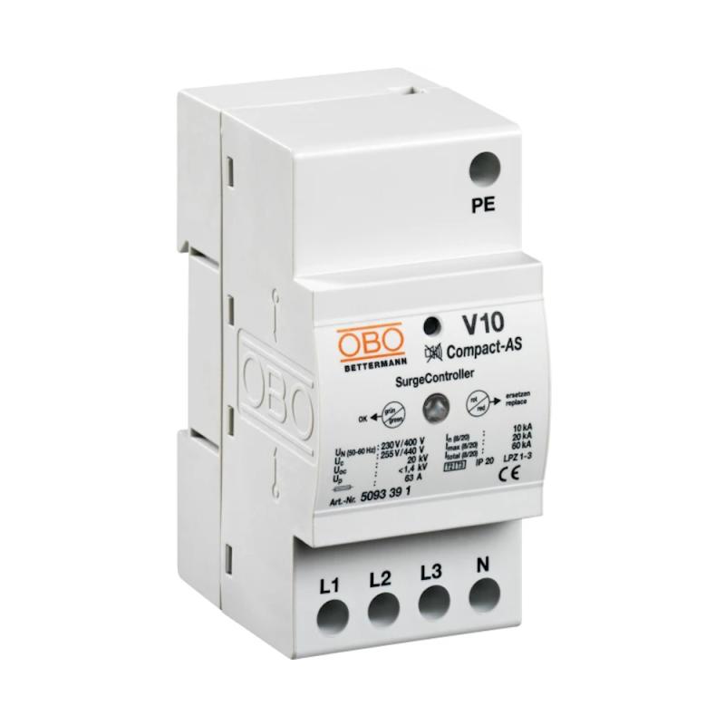 Overspændingsbeskytter V10 Compact-AS 3P+N/Beskyttelsesjord 10kA 230V IP20 OBO Bettermann