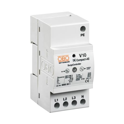 Overspændingsbeskytter V10 Compact-AS 3P+N/Beskyttelsesjord 10kA 230V IP20 OBO Bettermann