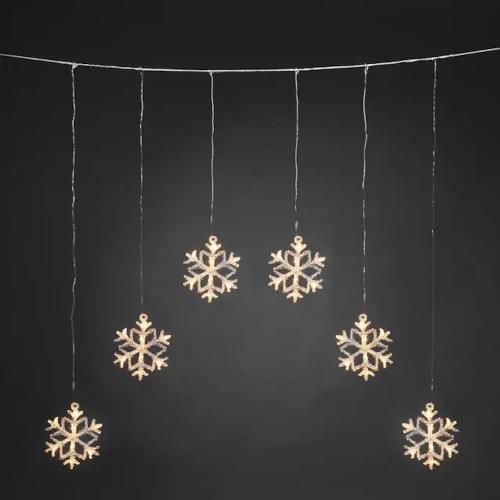 Gardinløkke 6 Snefnug 8 Varmhvide LED Stjerne IP44 Klar Konstsmide