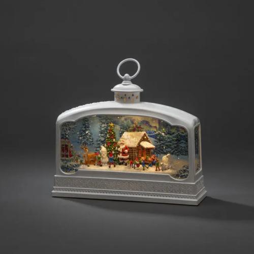 B/O Water Filled Lantern Santa With Animals 3 LED IP20 Antique White Konstsmide