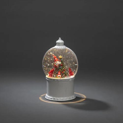 B/O Water Filled Lantern 4 Santas And Fir Tree 1 LED IP20 Antique White Konstsmide