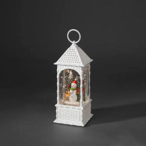 B/O Water Filled Lantern Snowman And Christmas Tree IP20 White Silver Konstsmide