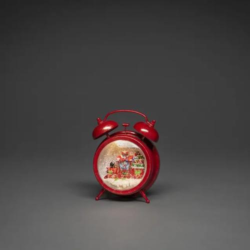 Vandfyldt Lanterne Vækkeur Med Snemand I Tog Varm Hvid LED IP20 Rød Konstsmide