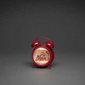 Vandfyldt Lanterne Vækkeur Med Snemand I Tog Varm Hvid LED IP20 Rød Konstsmide