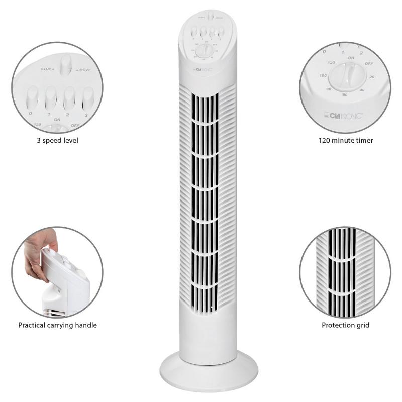 Clatronic TVL 3546 Tårnblæser – Lydsvag Gulvmodel med Timer (76cm)
