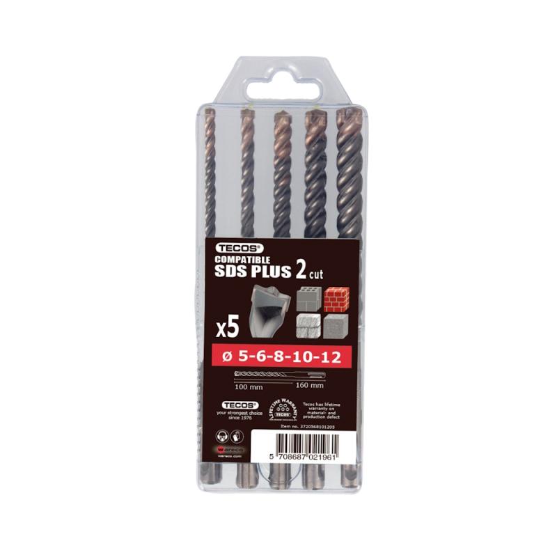 Boresæt SDS Plus 2 Skær 5-12mm 5-Delt Tecos