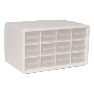 Assortment Cabinet, 12-Compartment, White, Raaco