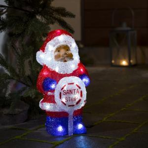 Santa with Sign "SANTA STOP HERE" Acrylic White LED, Konstsmide