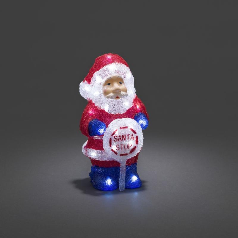 Julemand Med Skilt "SANTA STOP" Akryl LED 4xAA IP44 Hvid Konstsmide