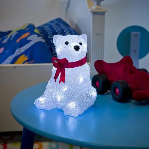 Siddende Bjørn Akryl 16 Hvide LED 3xAAA 18cm IP20 Klar Konstsmide