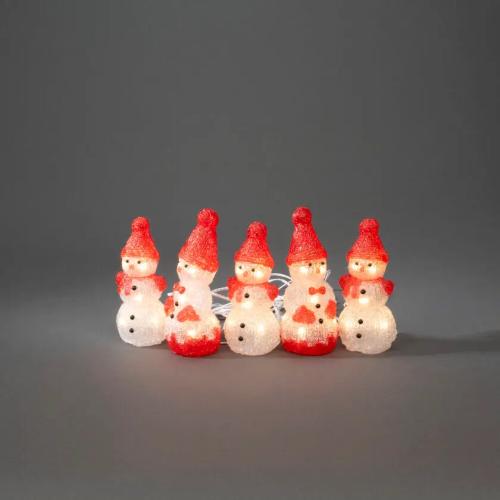 Små Snemænd 5stk Akryl 40 LED IP44 Klar/Rød Konstsmide