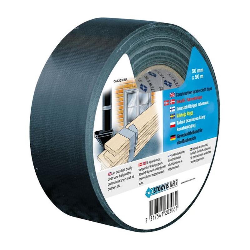 Stoftape Konstruktion 50mmx50m Sort Stokvis Tapes