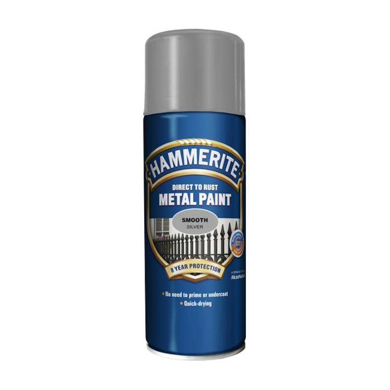 Metalmaling Smooth Finish Spray 0,4 Liter Sølv Hammerite