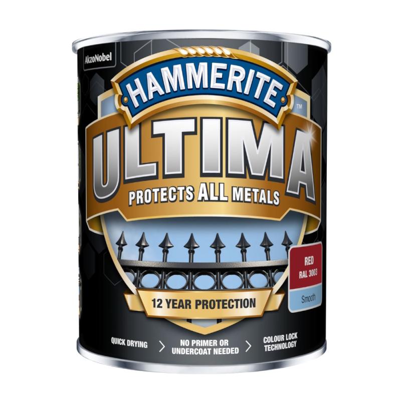 Metalmaling Ultima Smooth 0,75 Liter Rød Hammerite