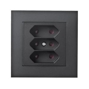 Socket 3-Way Recessed Euro Screw 250V 16A Black Elko