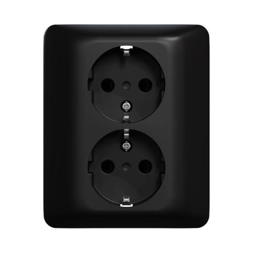 Stikkontakt 2-Vejs Forsænket 6x2 Fast RS 250V 16A IP21 Sort Elko