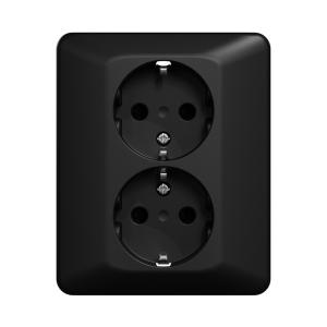 Socket 2-Way Recessed With Ground Low RS 250V 16A IP21 Black Elko