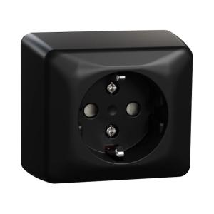 Outlet 1-Way RS With Ground Screw Extension 250V 16A IP21 Black Elko