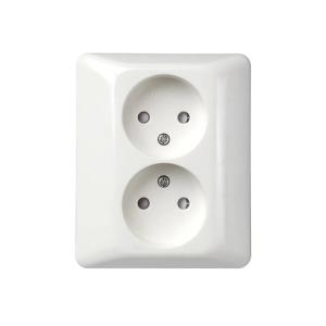 Socket 2-Way Recessed DUO Without Earth 250V 16A Mountain White Elko