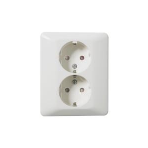 Socket 2-Way Recessed With Earth DUO 250V 16A Mountain White Elko