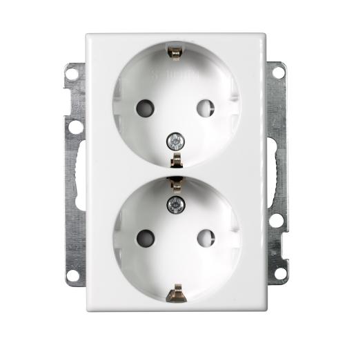 Vægstik 2-Vcægte Med Jord 16A 250V IP20 Bjerghvid 10stk Elko